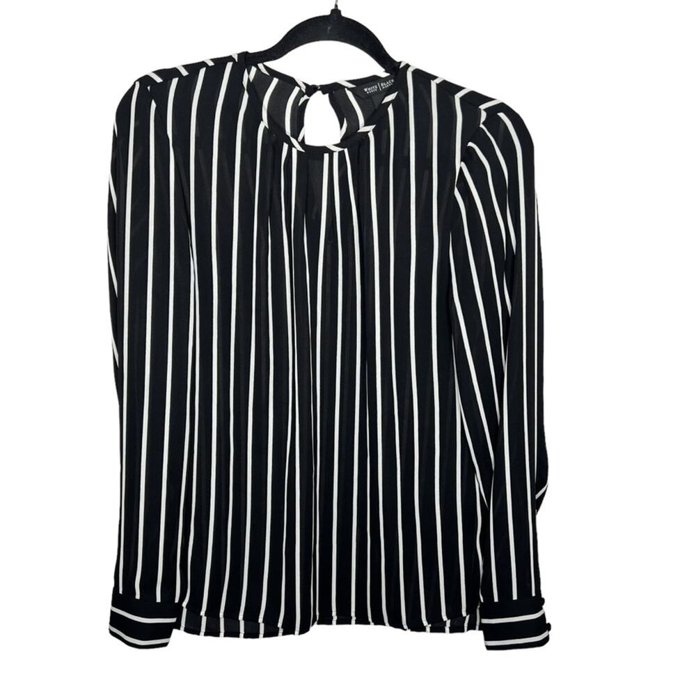 WHITE HOUSE BLACK MARKET / black white striped semi sheer blouse top / 4